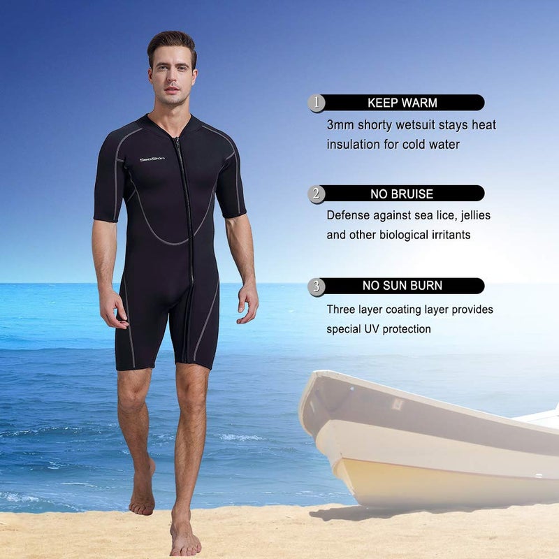 Seaskin Mens 3mm Shorty Wetsuit, Full Body Diving Suit Front Zip Wetsuit for Diving Snorkeling Surfing Swimming 3X-Large - Image 5